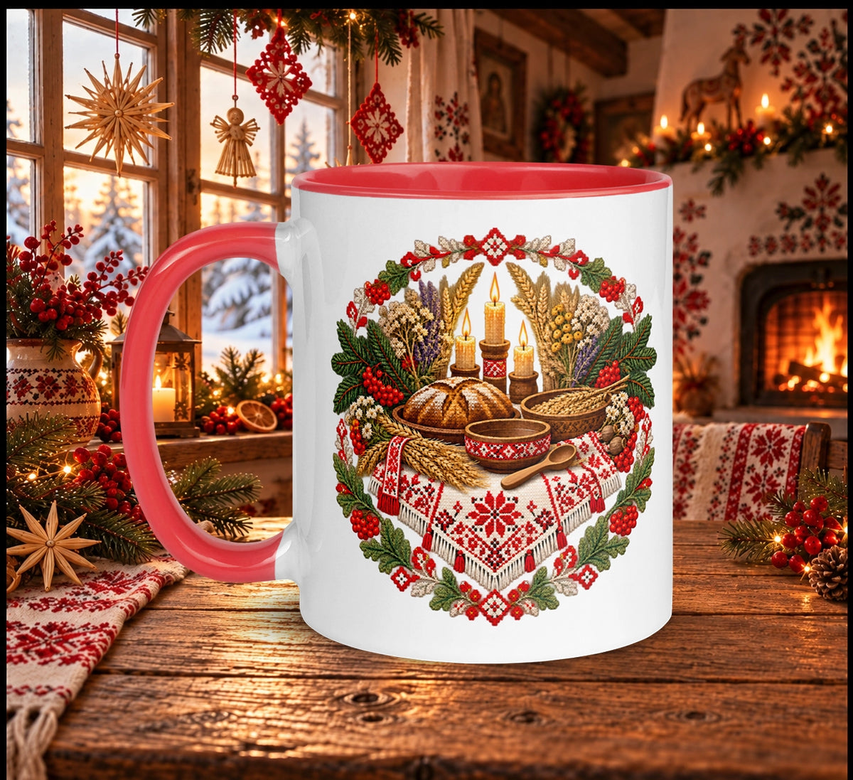 Slavic Christmas Eve Mug – Traditional Wigilia Folk Art Design