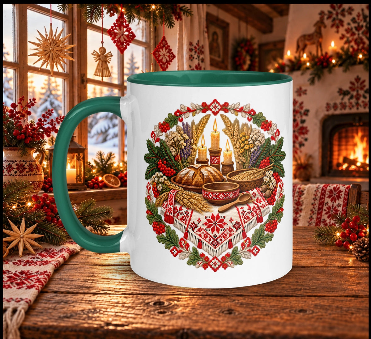 Slavic Christmas Eve Mug – Traditional Wigilia Folk Art Design