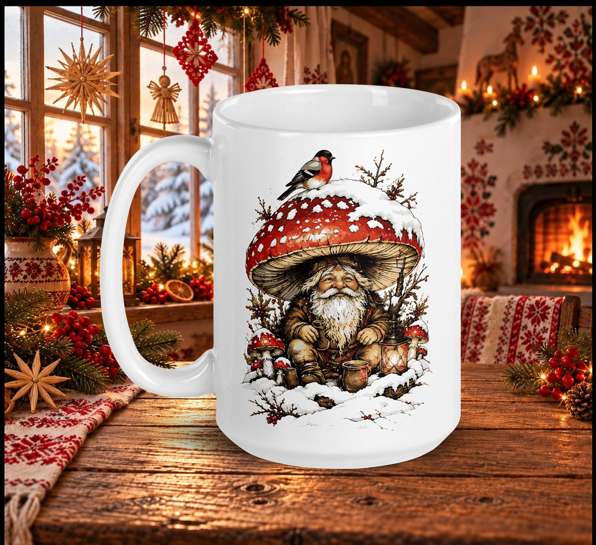 Slavic Christmas Mushroom Gnome Mug