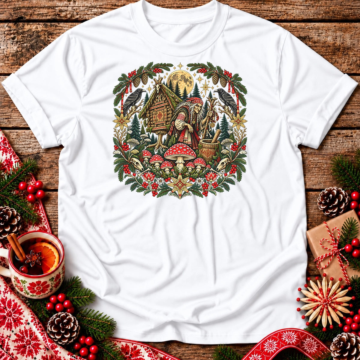 Christmas Baba Yaga and Chicken-Legged Hut Unisex T-Shirt