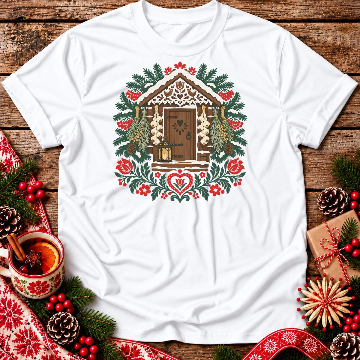 Polish Folk Christmas Cottage Unisex T-Shirt