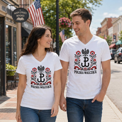 Polska Walcząca Folk Unisex V-Neck T-Shirt