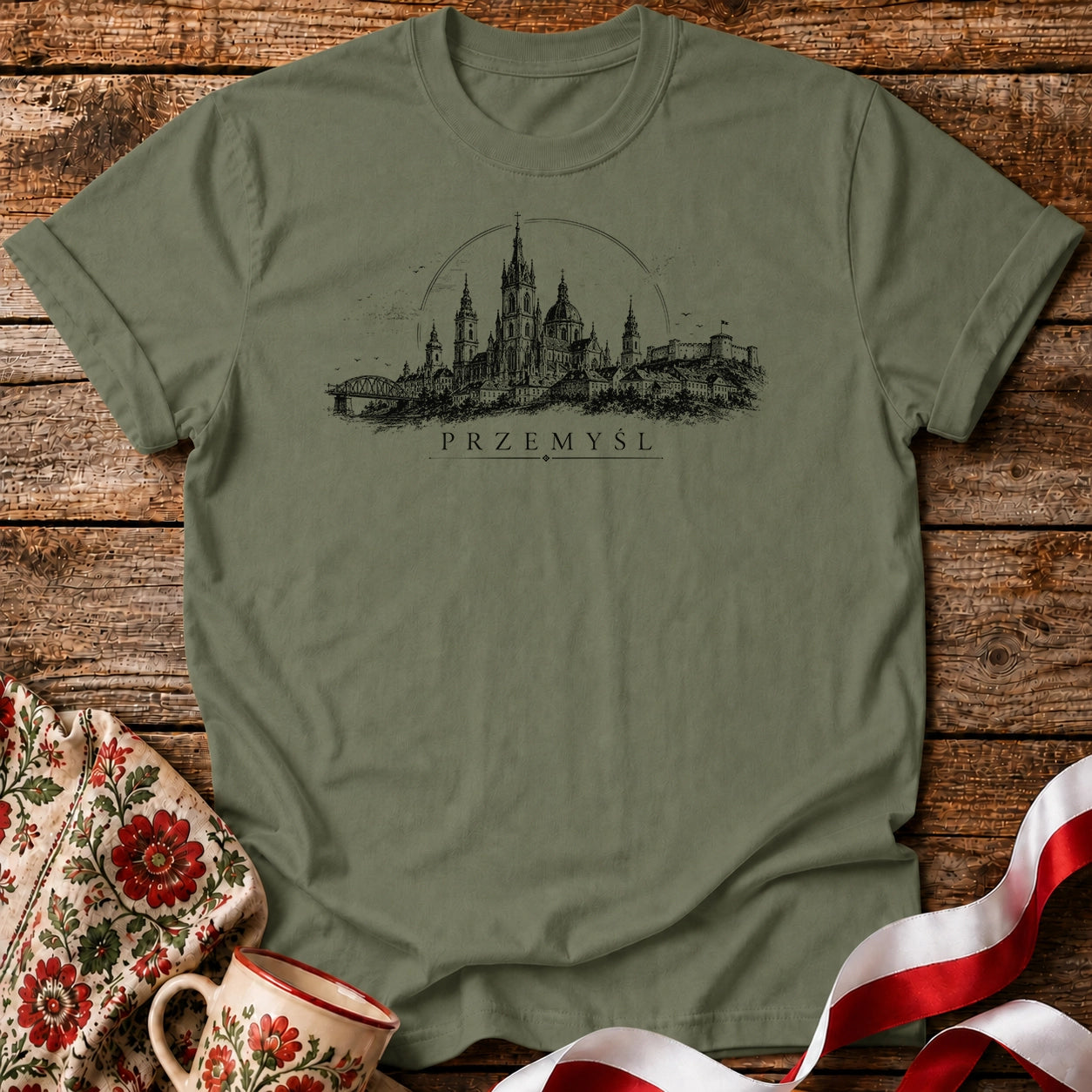 Przemyśl Sketch Skyline Polish City Unisex T-Shirt