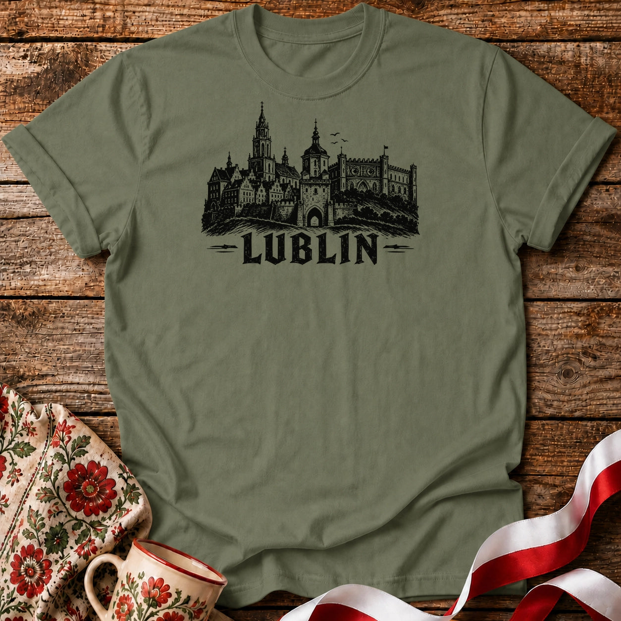 Lublin Black Ink Skyline Polish City Unisex T-Shirt