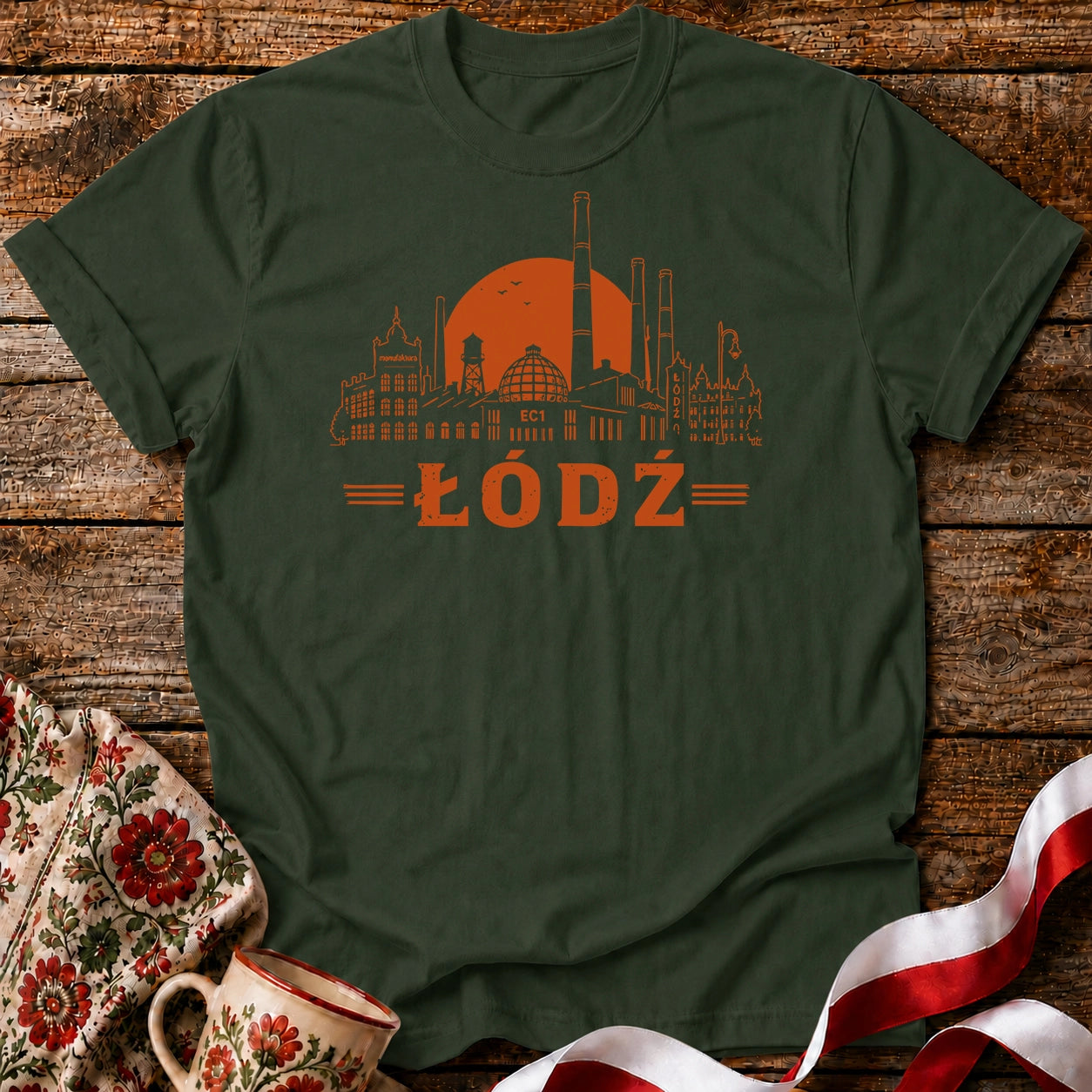Łódź Sunset Industrial Skyline Polish City Unisex T-Shirt