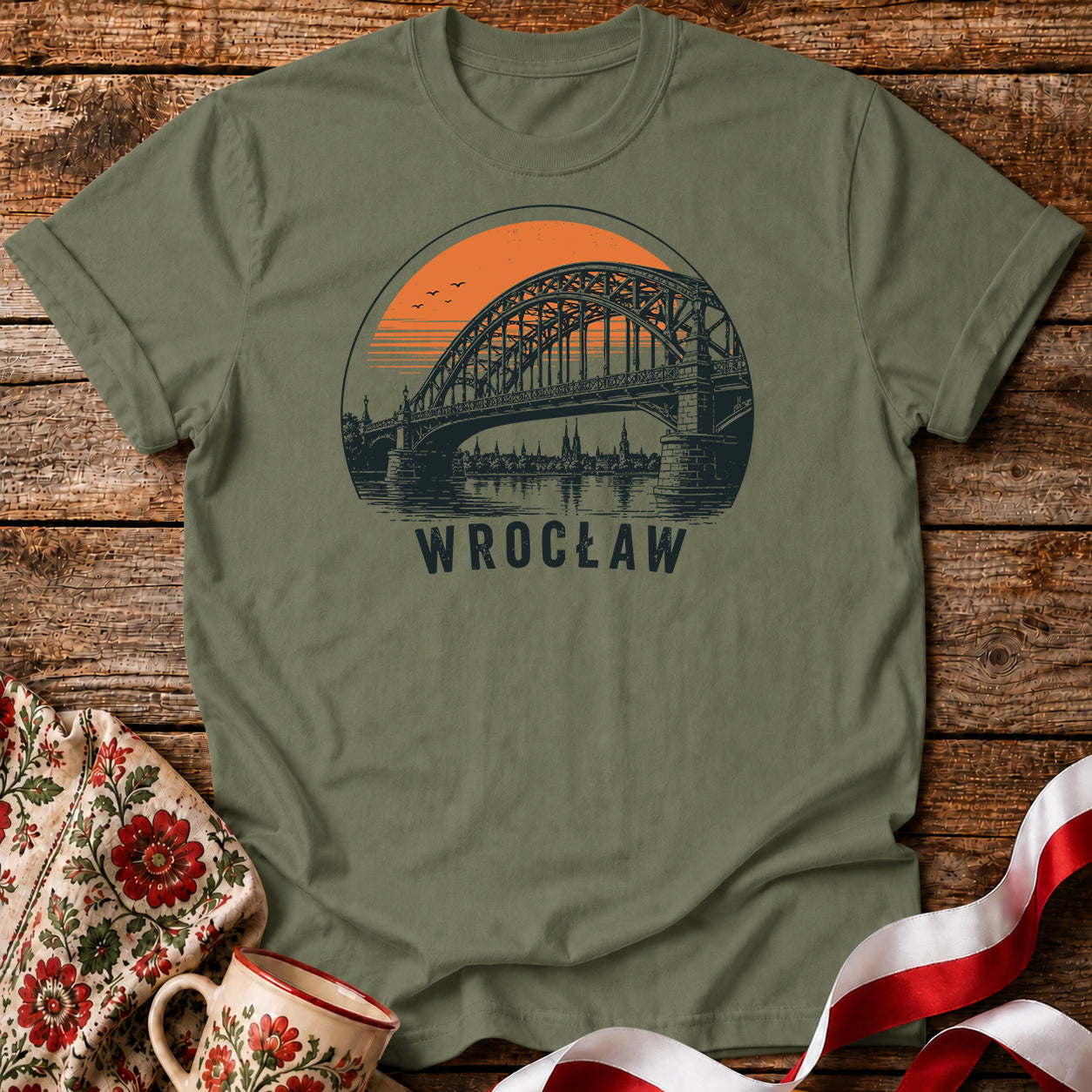 Wrocław Bridge Sunset Polish City Unisex T-Shirt