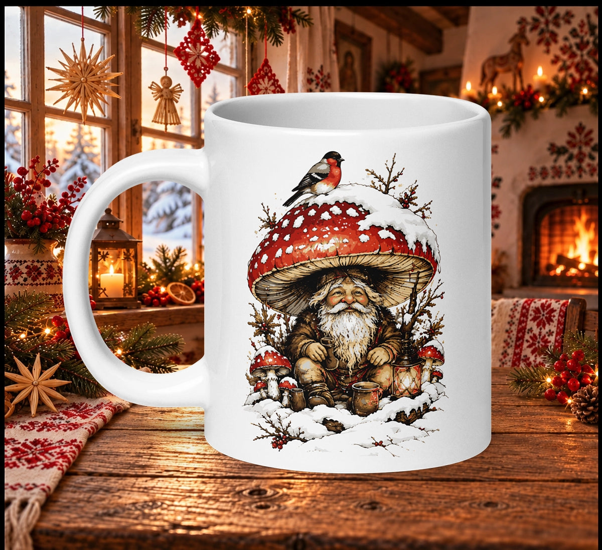 Slavic Christmas Mushroom Gnome Mug
