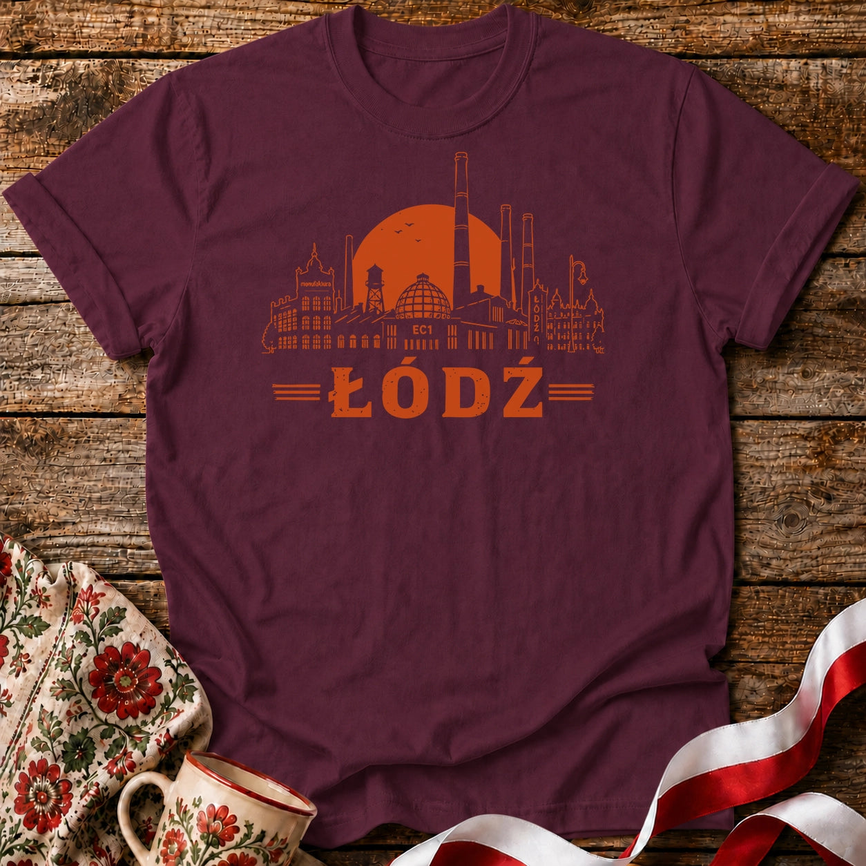 Łódź Sunset Industrial Skyline Polish City Unisex T-Shirt