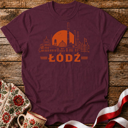 Łódź Sunset Industrial Skyline Polish City Unisex T-Shirt