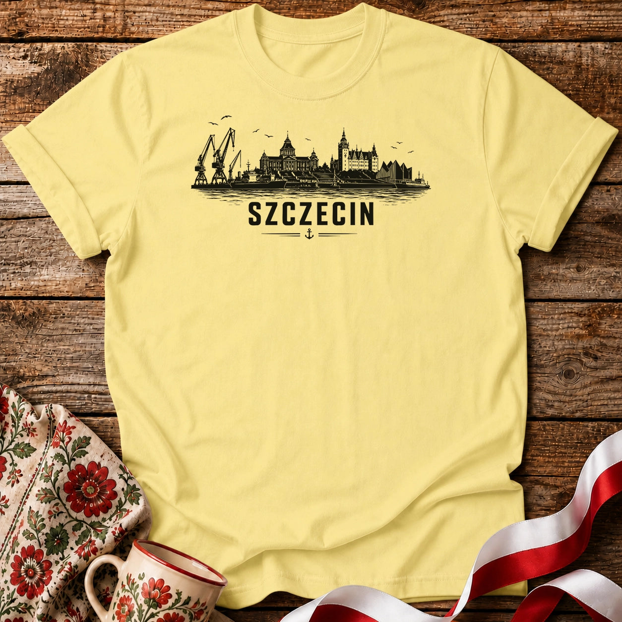Szczecin Black Ink Skyline Polish City Unisex T-Shirt
