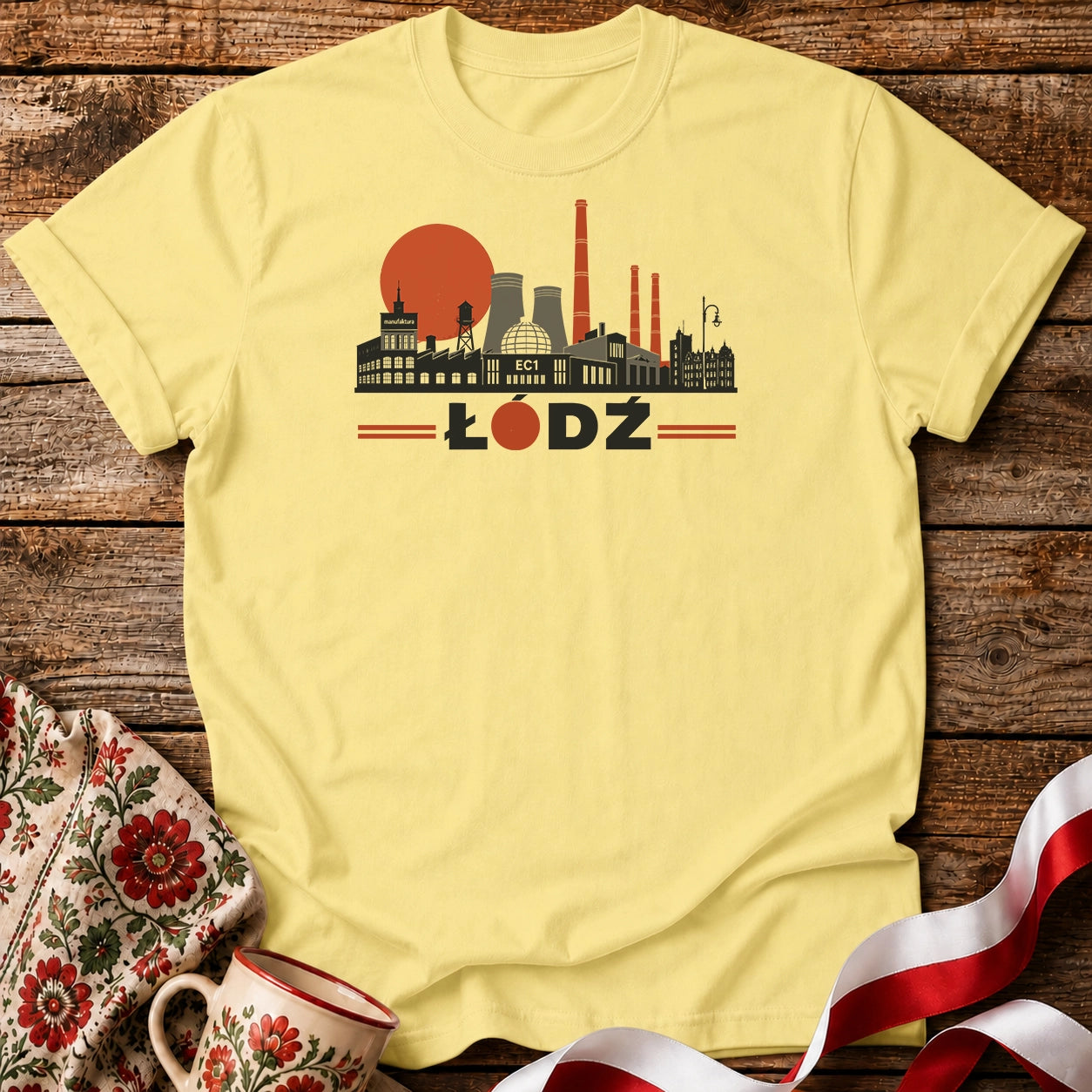 Łódź PRL Industrial Skyline Polish City Unisex T-Shirt