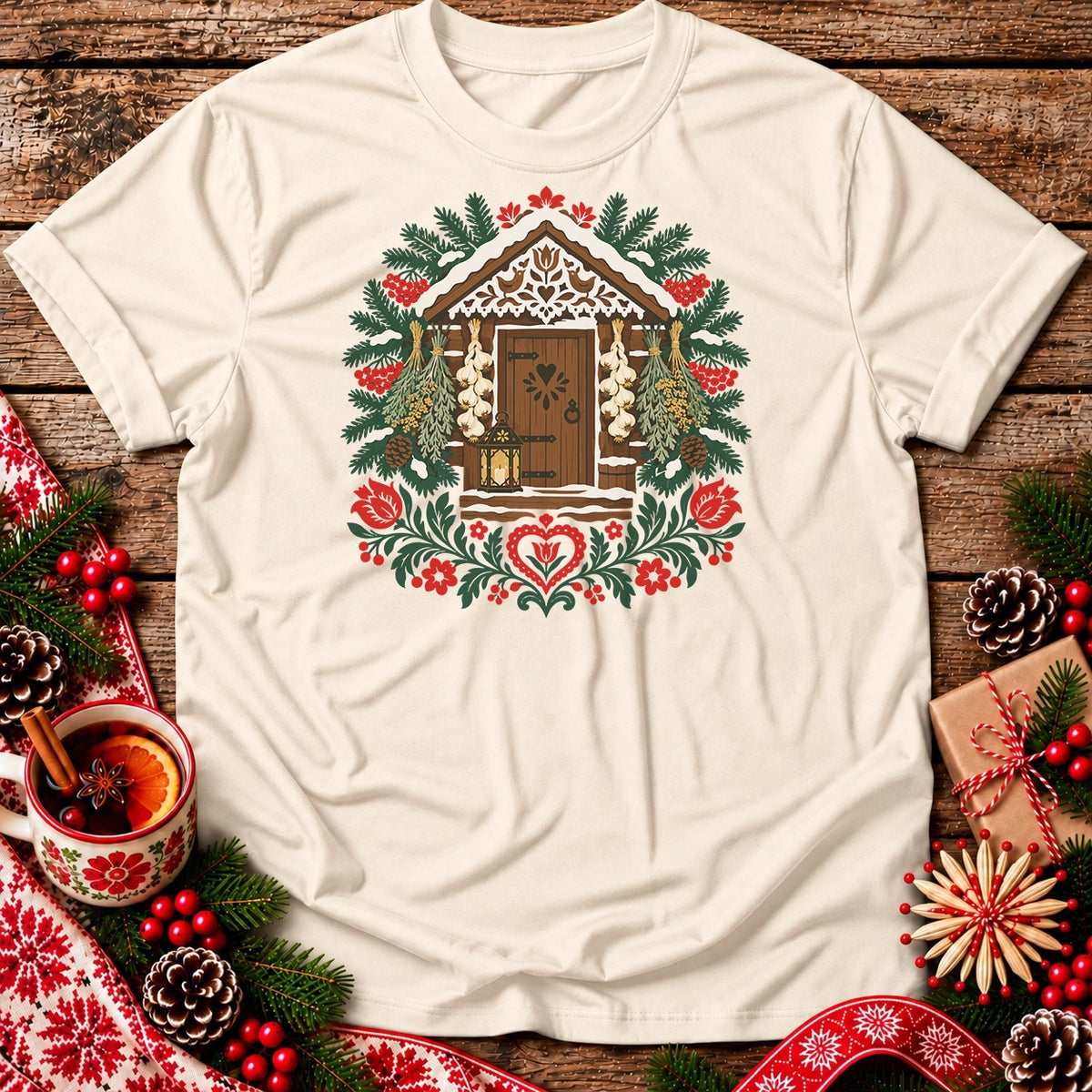 Polish Folk Christmas Cottage Unisex T-Shirt