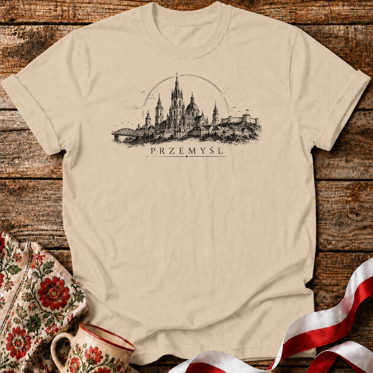 Przemyśl Sketch Skyline Polish City Unisex T-Shirt