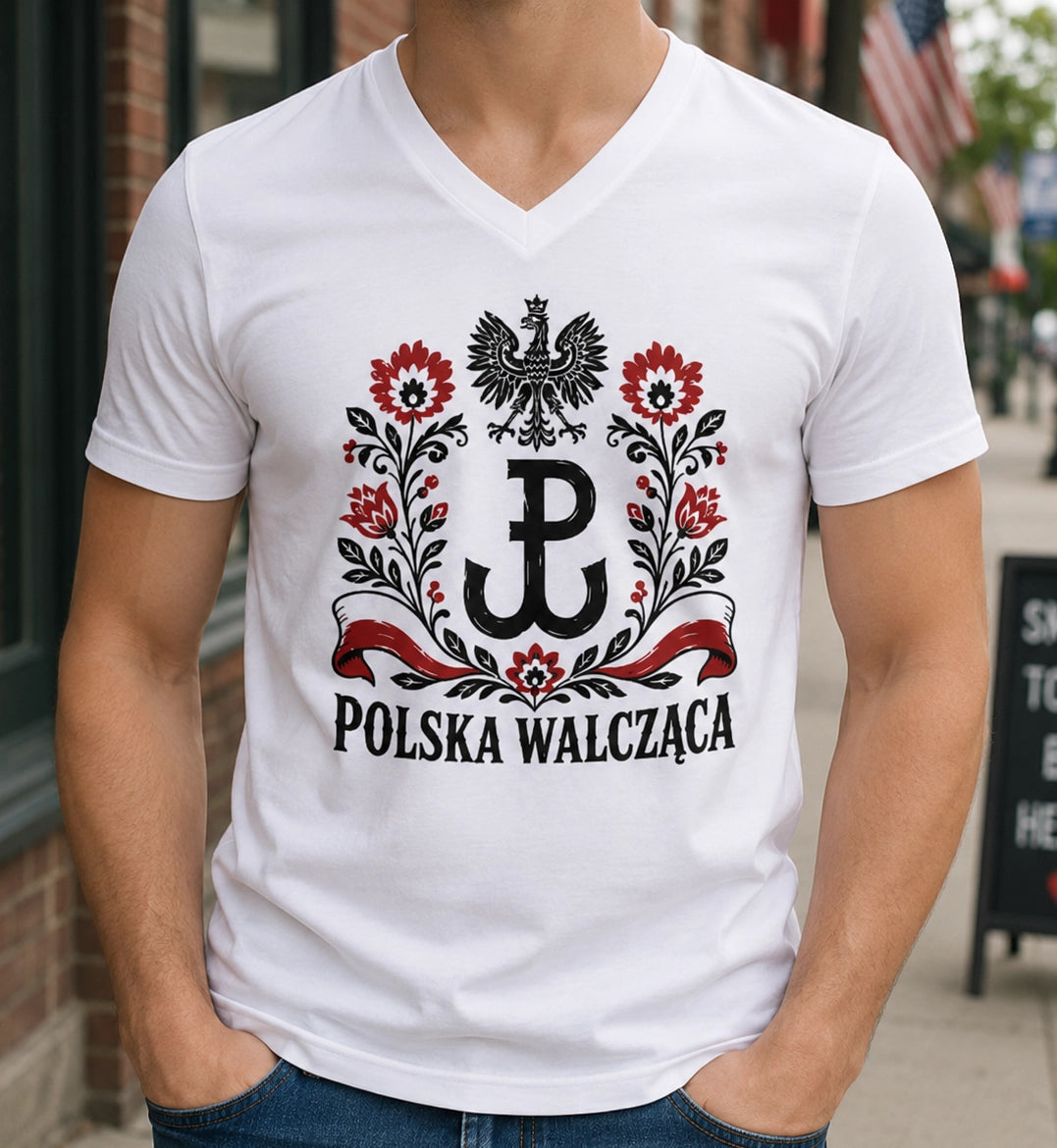Polska Walcząca Folk Unisex V-Neck T-Shirt