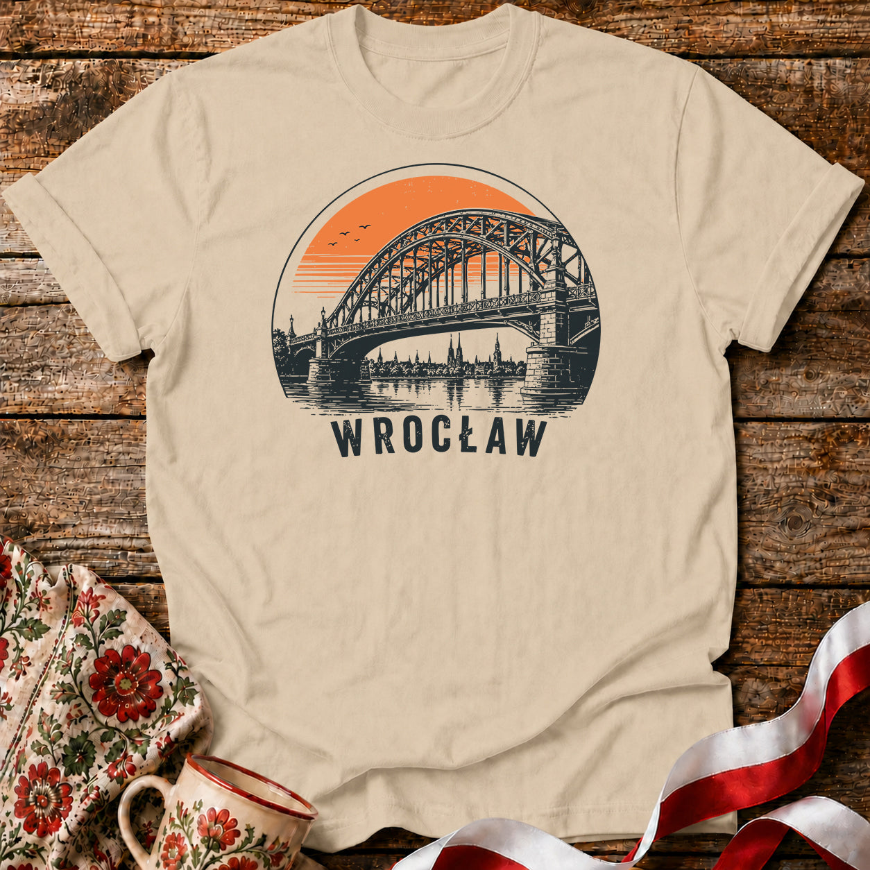 Wrocław Bridge Sunset Polish City Unisex T-Shirt