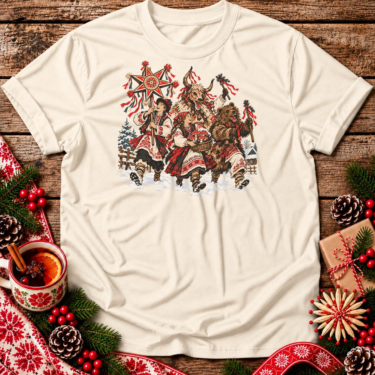 Polish Christmas Carolers with Turoń and Bear Unisex T-Shirt
