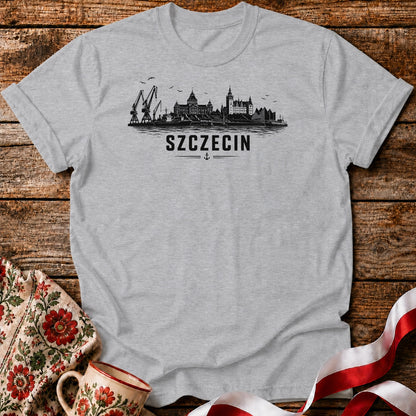 Szczecin Black Ink Skyline Polish City Unisex T-Shirt