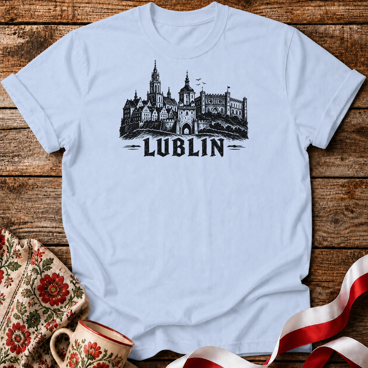 Lublin Black Ink Skyline Polish City Unisex T-Shirt
