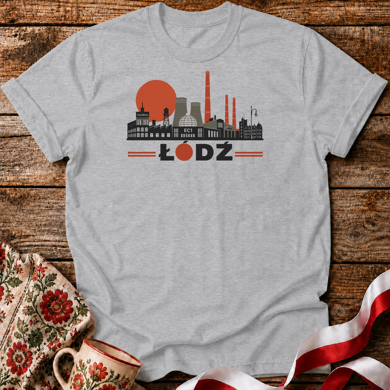 Łódź PRL Industrial Skyline Polish City Unisex T-Shirt