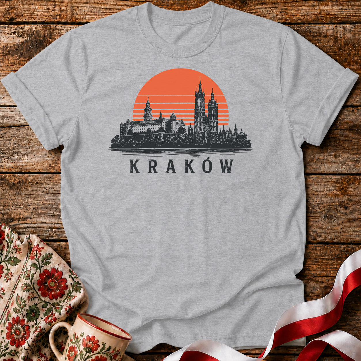 Kraków Sunset Skyline Polish City Unisex T-Shirt