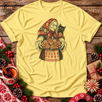 Christmas Baba Yaga with Cat and Cookies Unisex T-Shirt