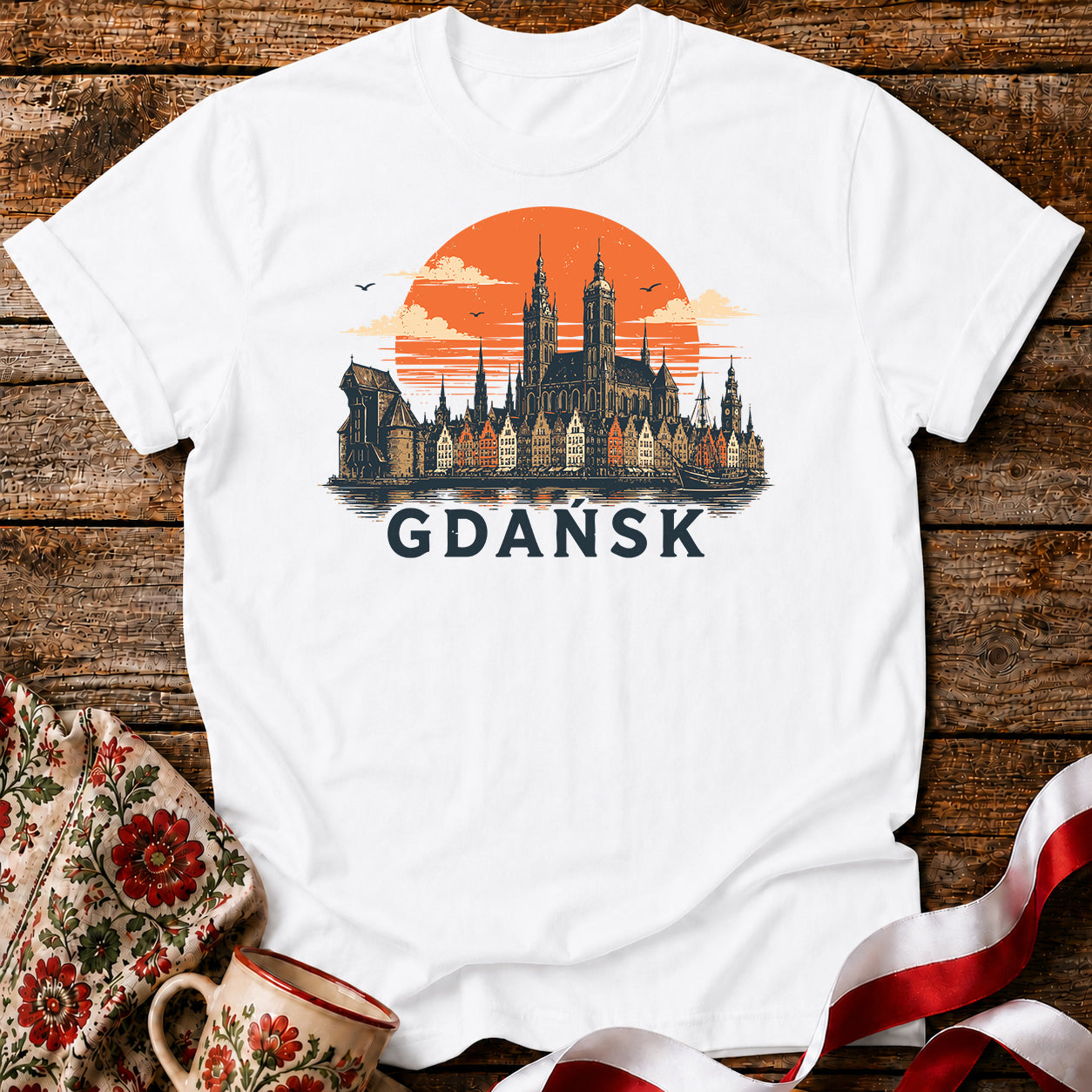 Gdańsk Sunset Skyline Polish City Unisex T-Shirt