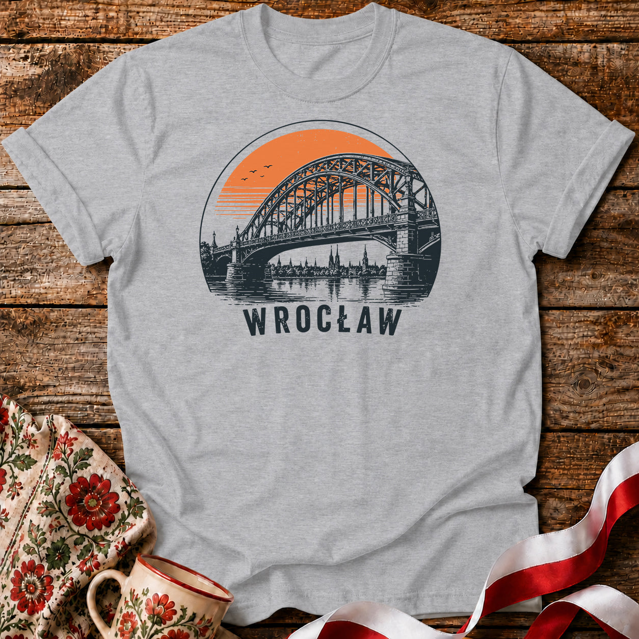 Wrocław Bridge Sunset Polish City Unisex T-Shirt