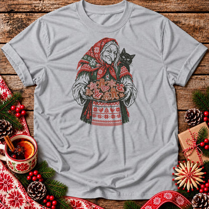 Christmas Baba Yaga with Cat and Cookies Unisex T-Shirt