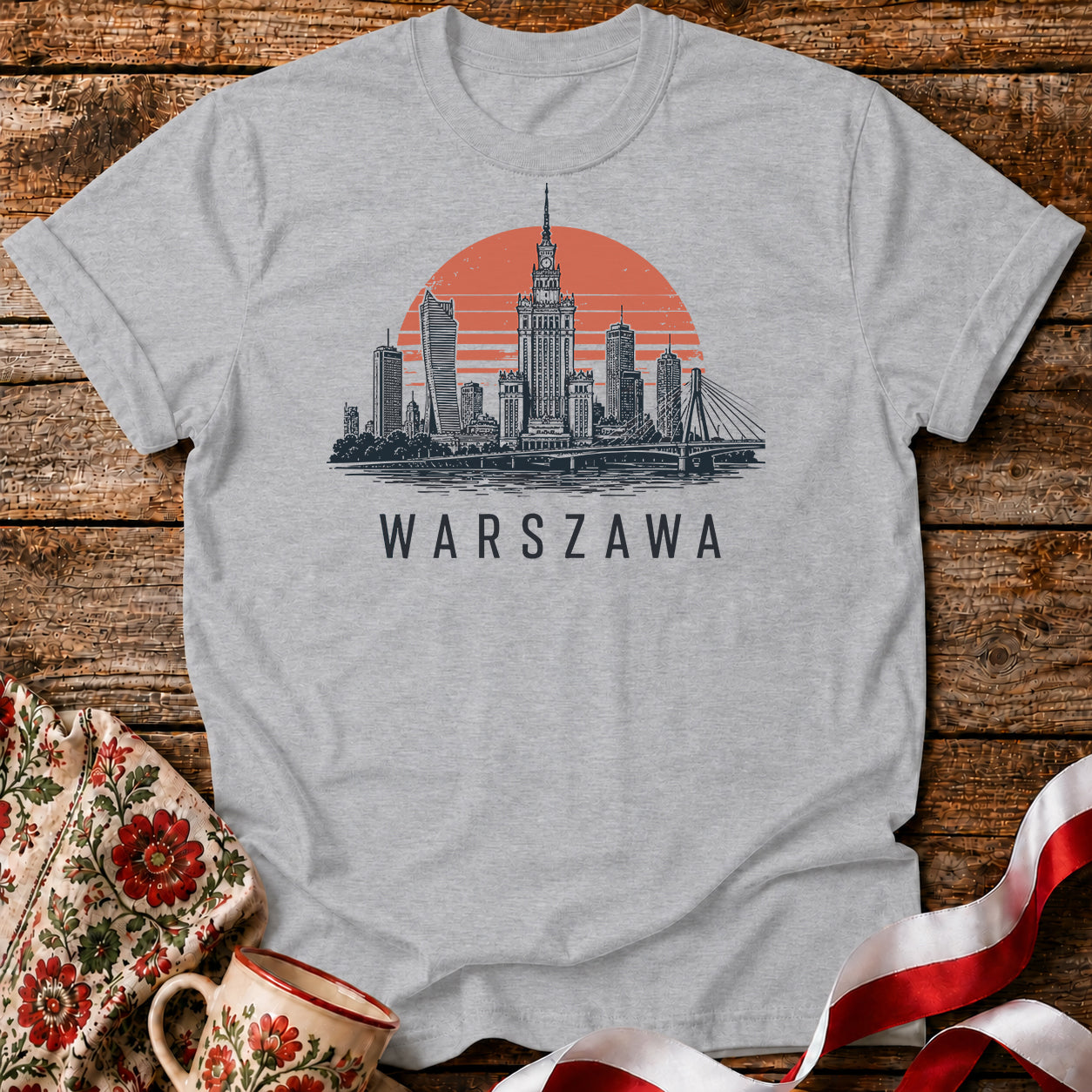 Warszawa Sunset Skyline Polish City Unisex T-Shirt