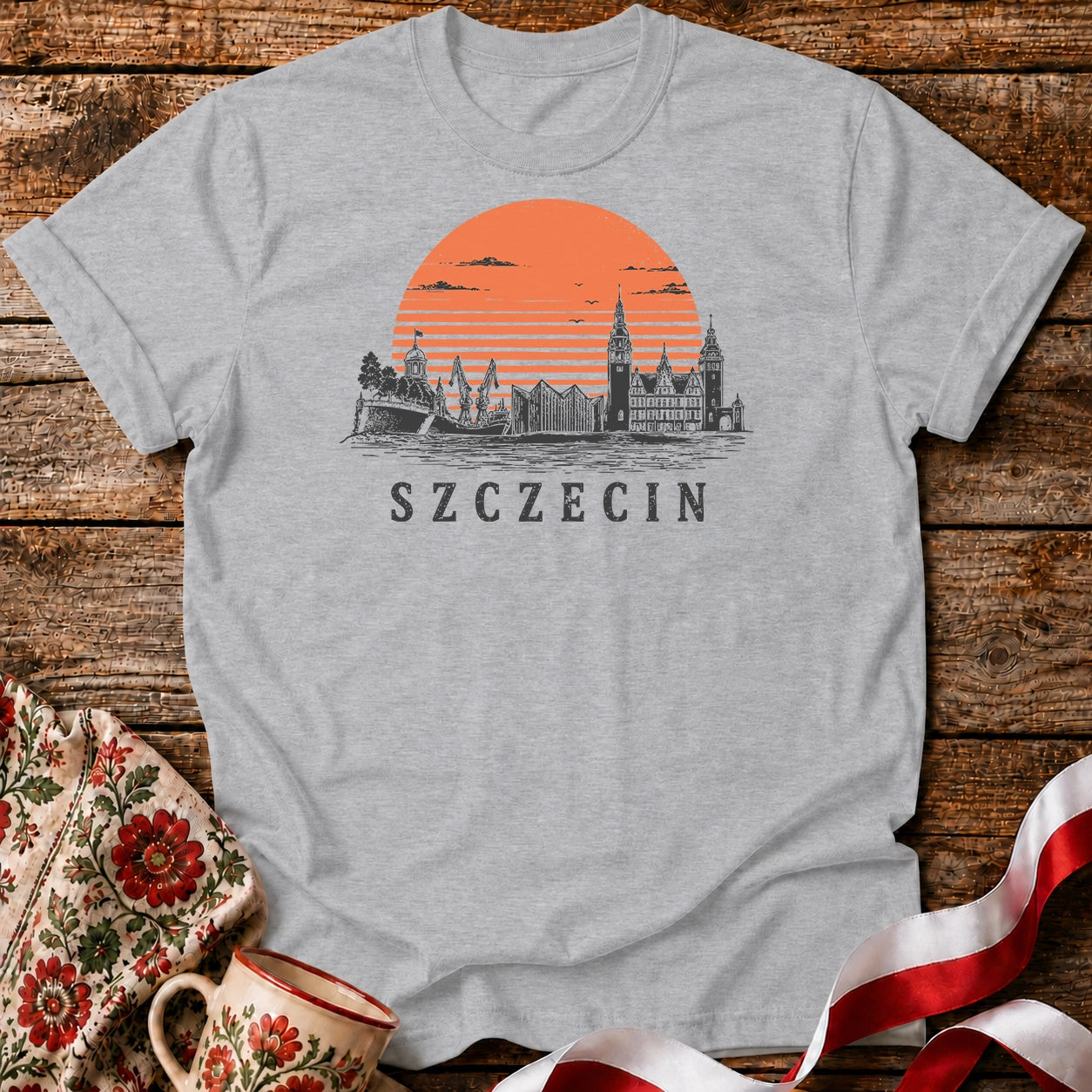 Szczecin Sunset Skyline Polish City Unisex T-Shirt