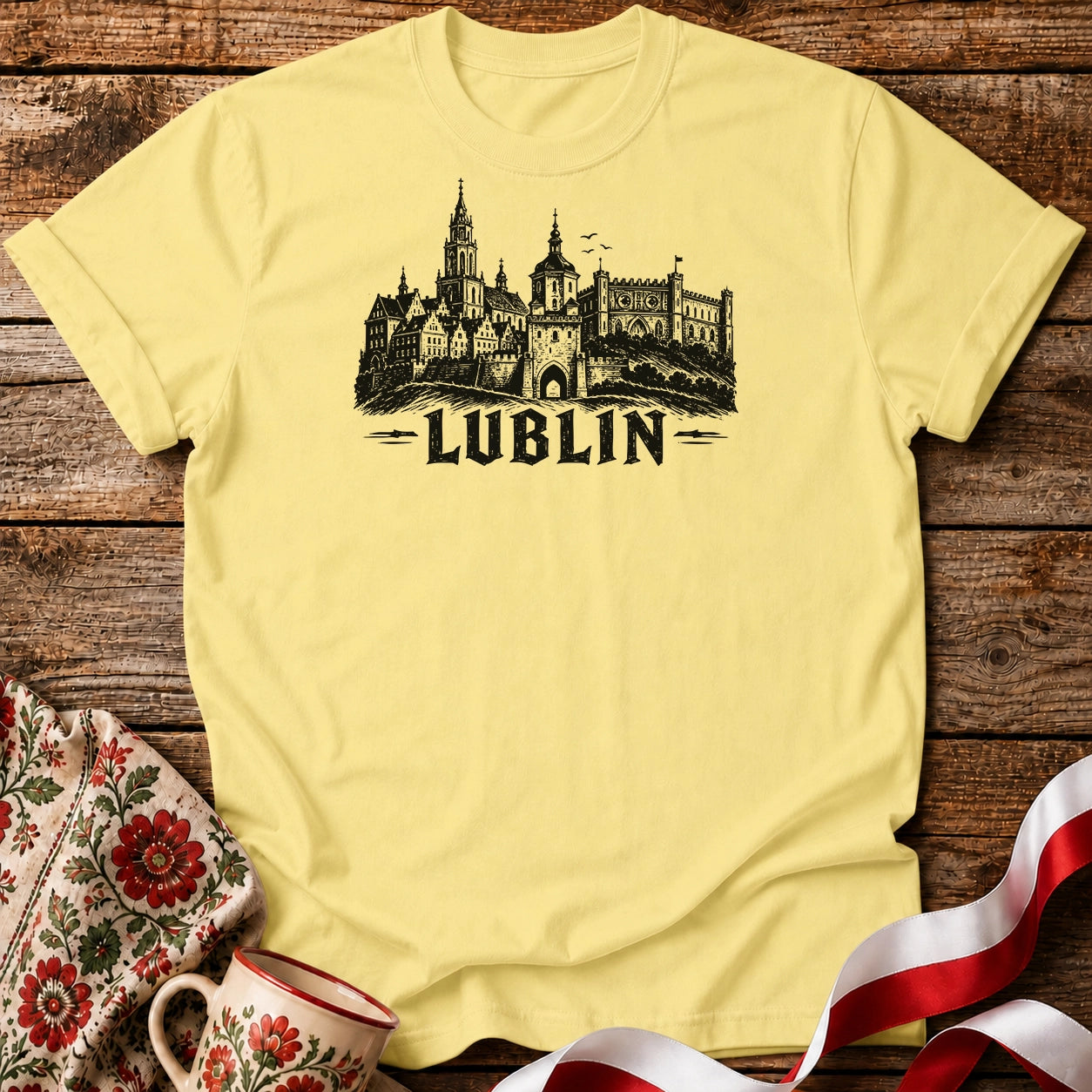 Lublin Black Ink Skyline Polish City Unisex T-Shirt