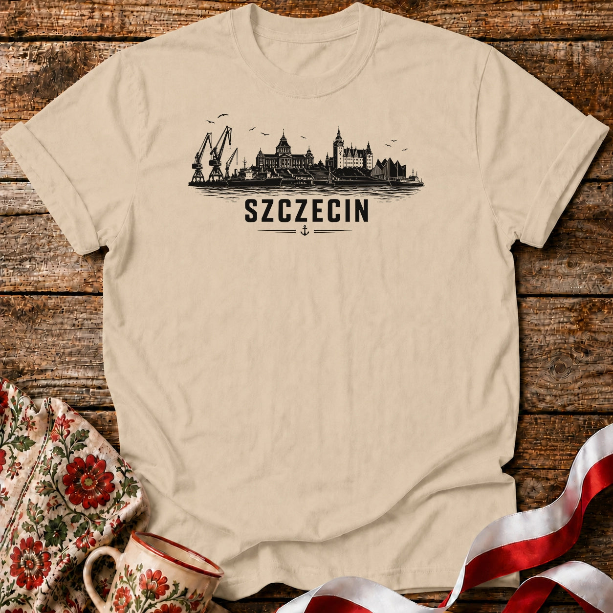 Szczecin Black Ink Skyline Polish City Unisex T-Shirt