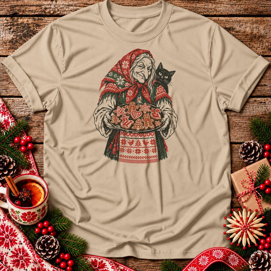 Christmas Baba Yaga with Cat and Cookies Unisex T-Shirt