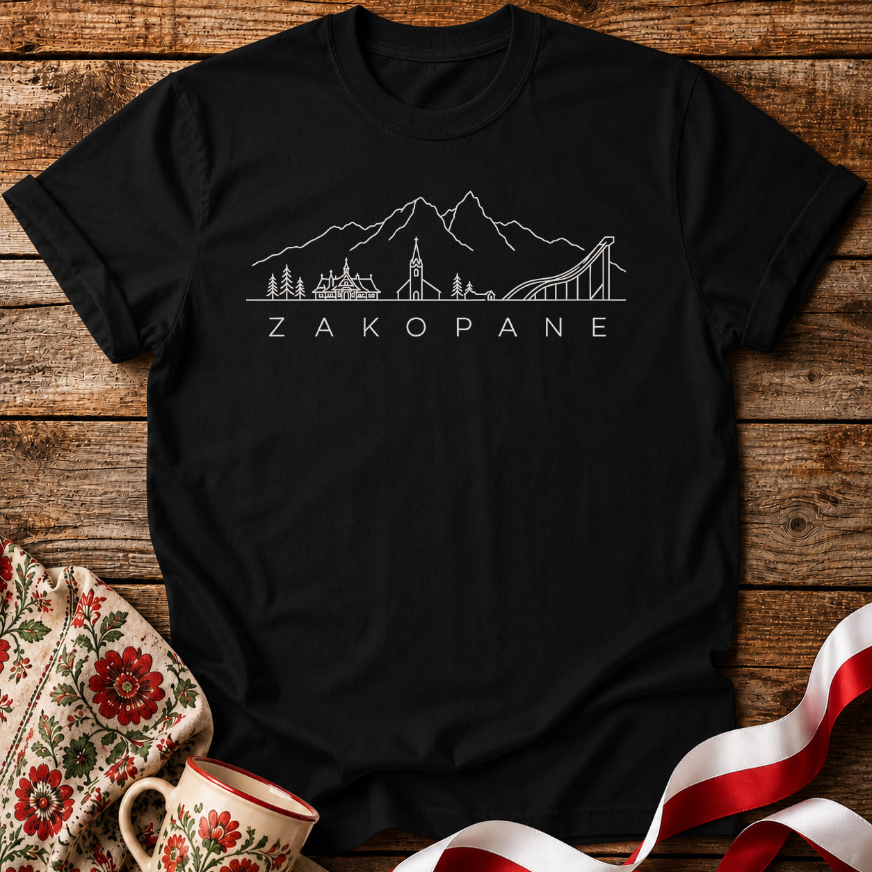 Zakopane Minimal Skyline Polish City Unisex T-Shirt