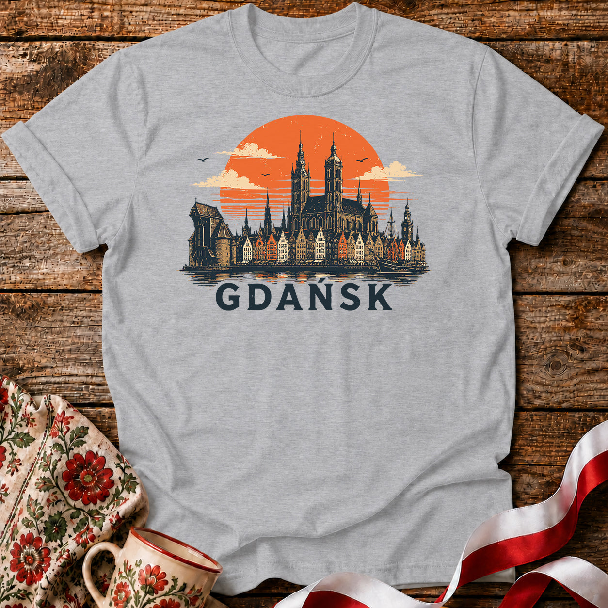 Gdańsk Sunset Skyline Polish City Unisex T-Shirt