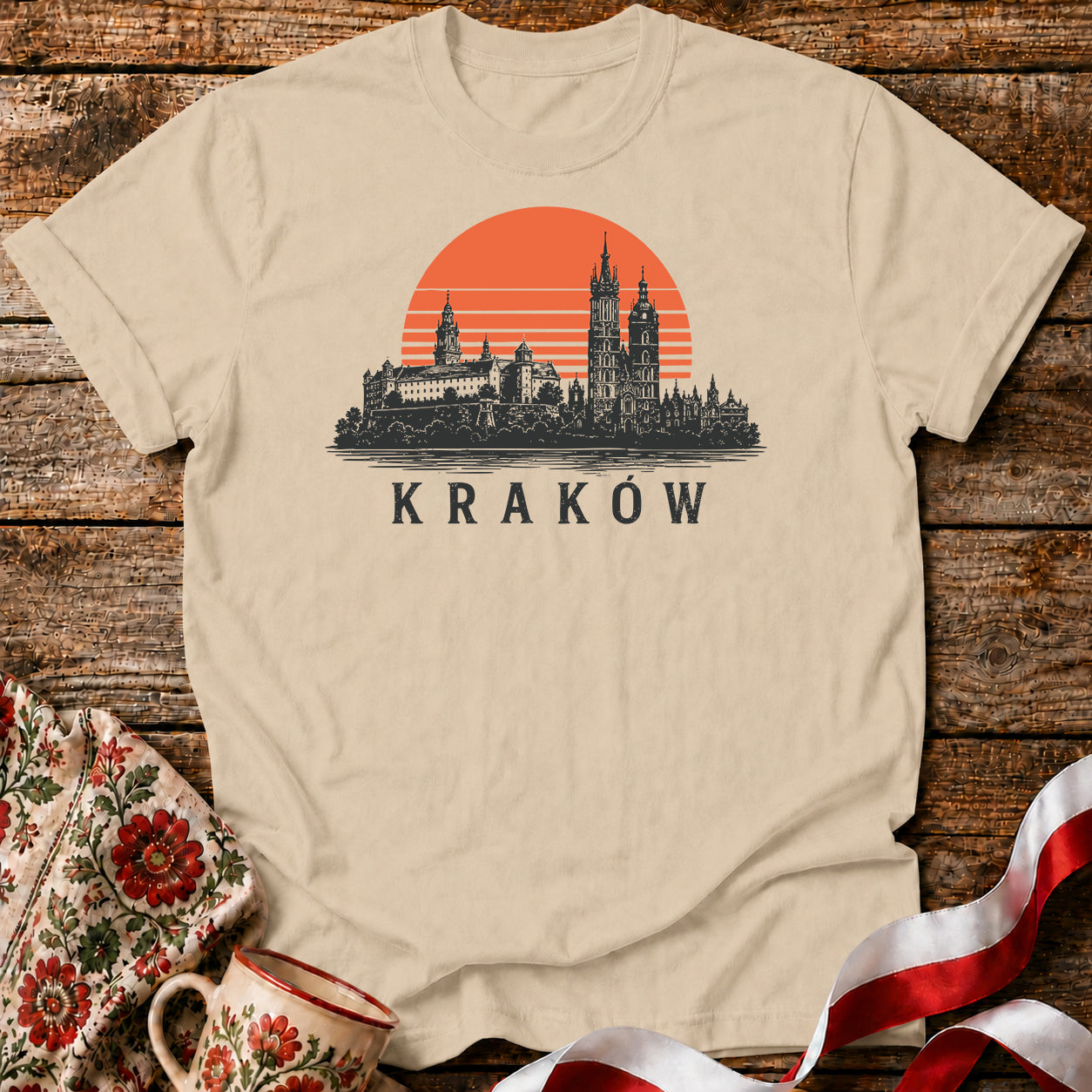 Kraków Sunset Skyline Polish City Unisex T-Shirt