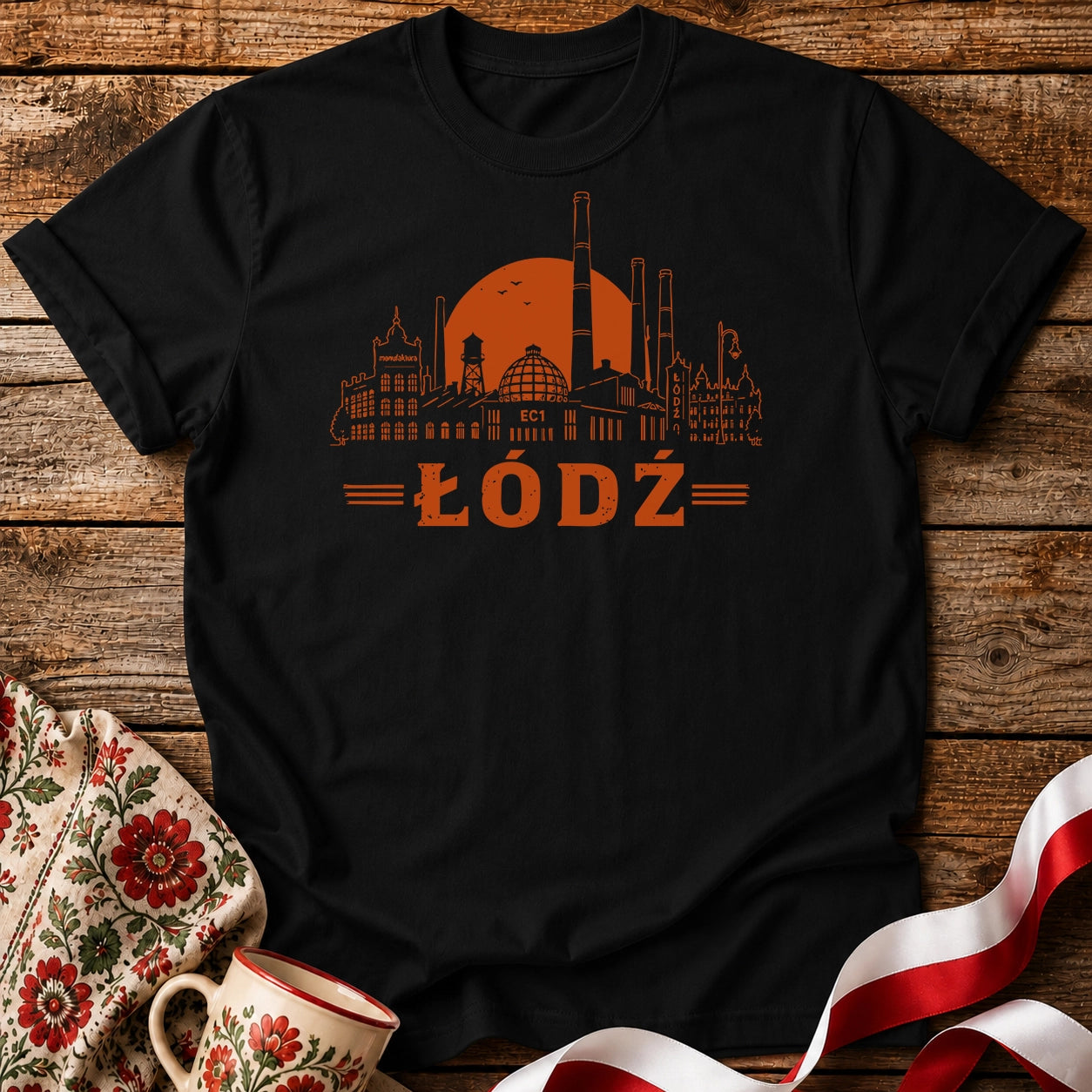 Łódź Sunset Industrial Skyline Polish City Unisex T-Shirt