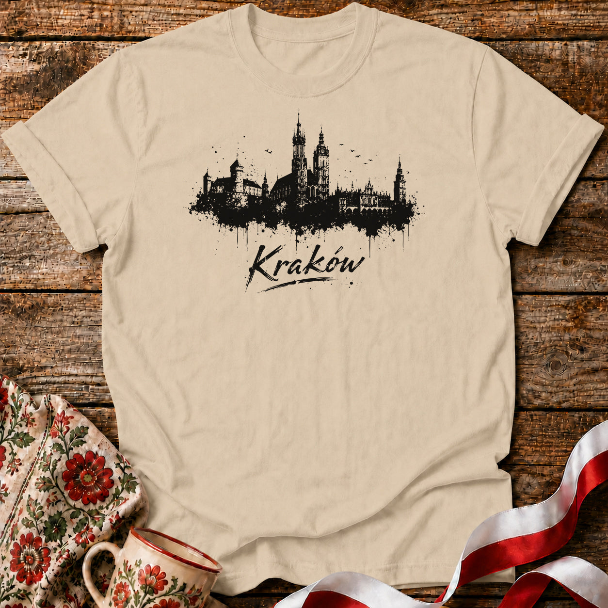 Kraków Ink Skyline Polish City Unisex T-Shirt