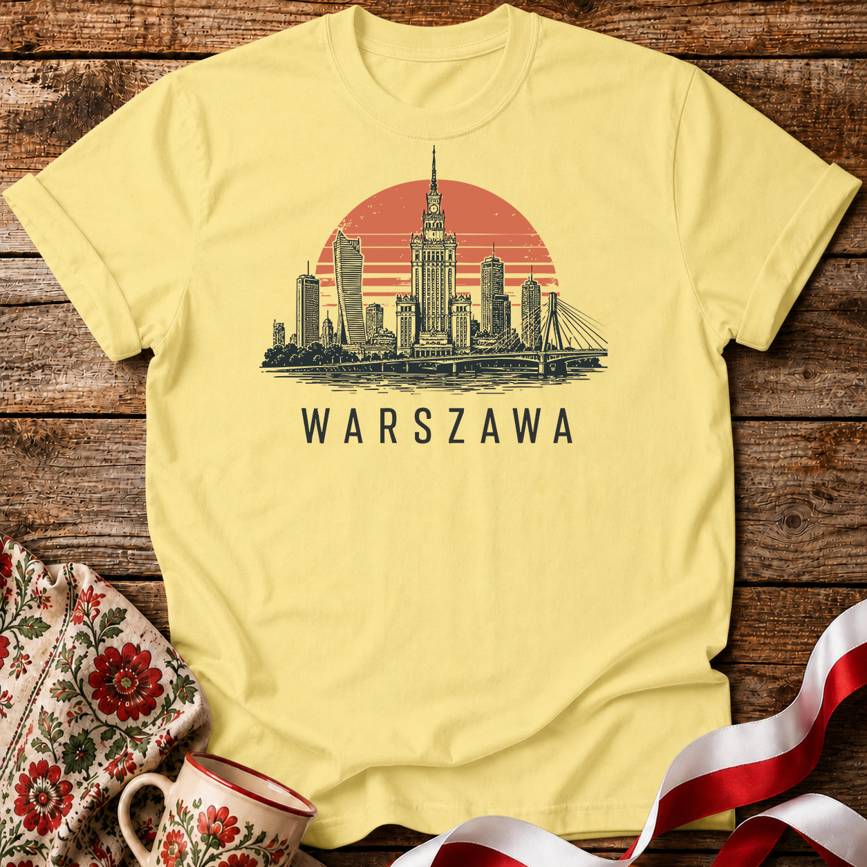 Warszawa Sunset Skyline Polish City Unisex T-Shirt
