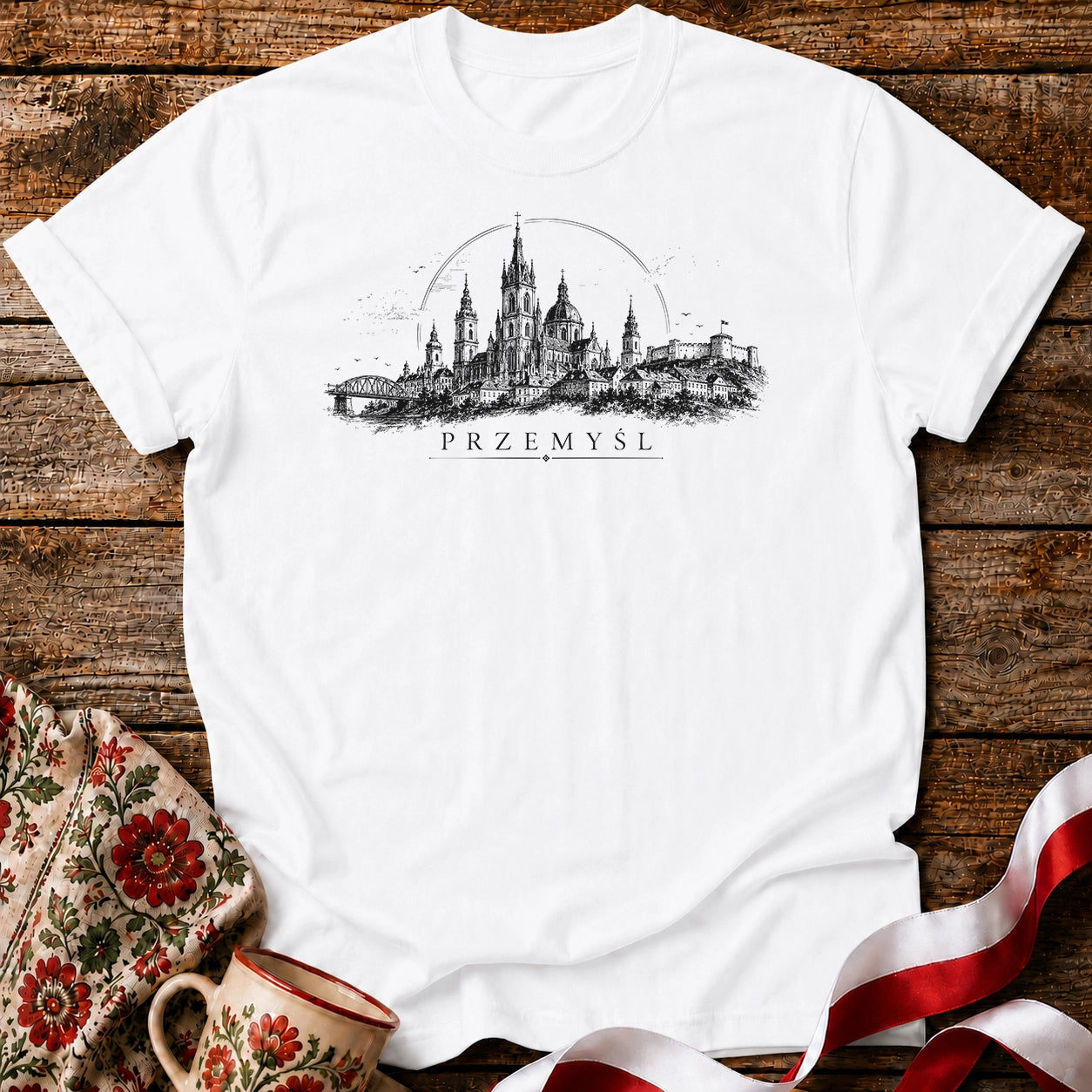 Przemyśl Sketch Skyline Polish City Unisex T-Shirt