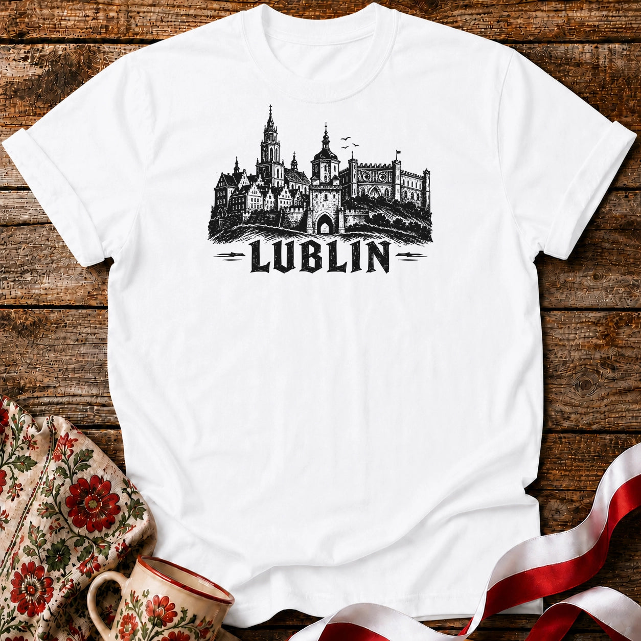 Lublin Black Ink Skyline Polish City Unisex T-Shirt