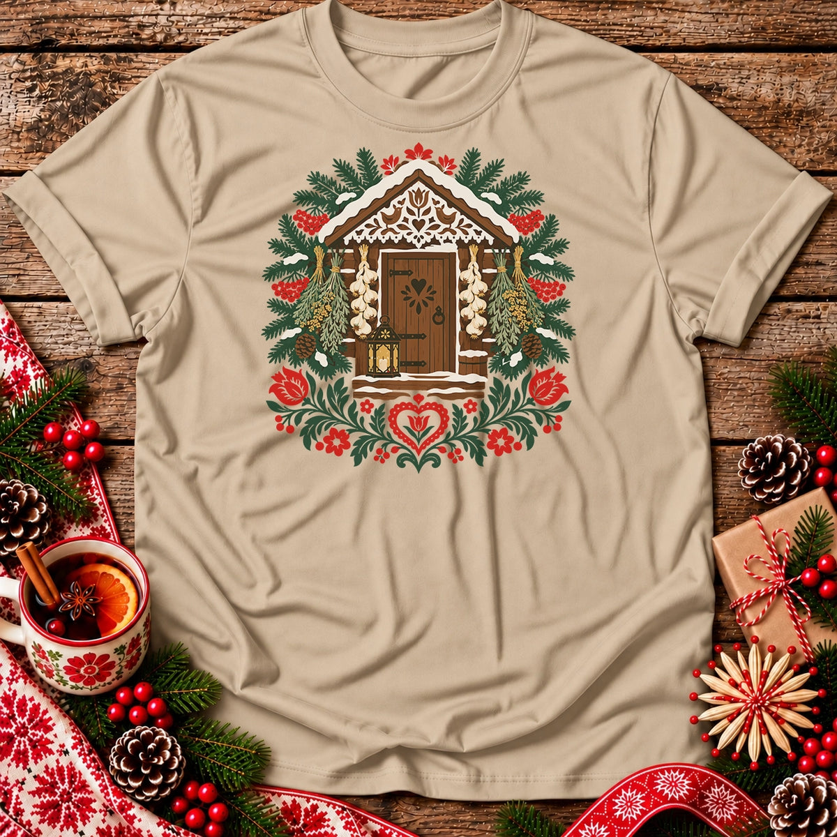 Polish Folk Christmas Cottage Unisex T-Shirt