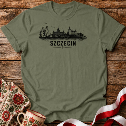 Szczecin Black Ink Skyline Polish City Unisex T-Shirt