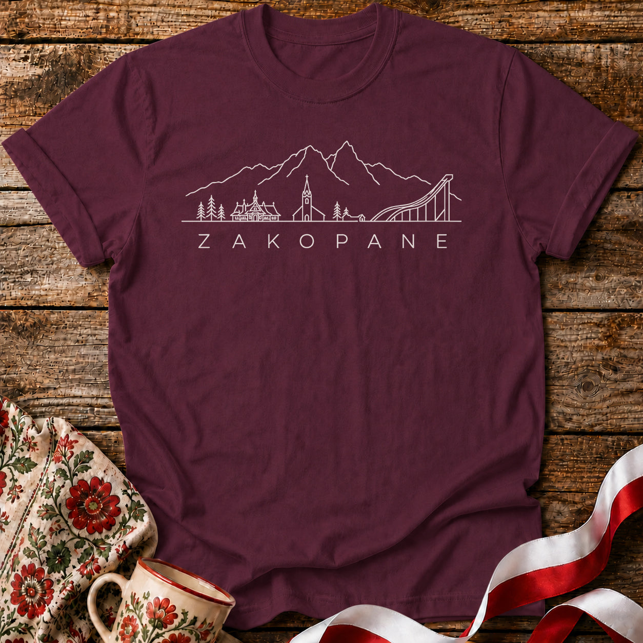 Zakopane Minimal Skyline Polish City Unisex T-Shirt