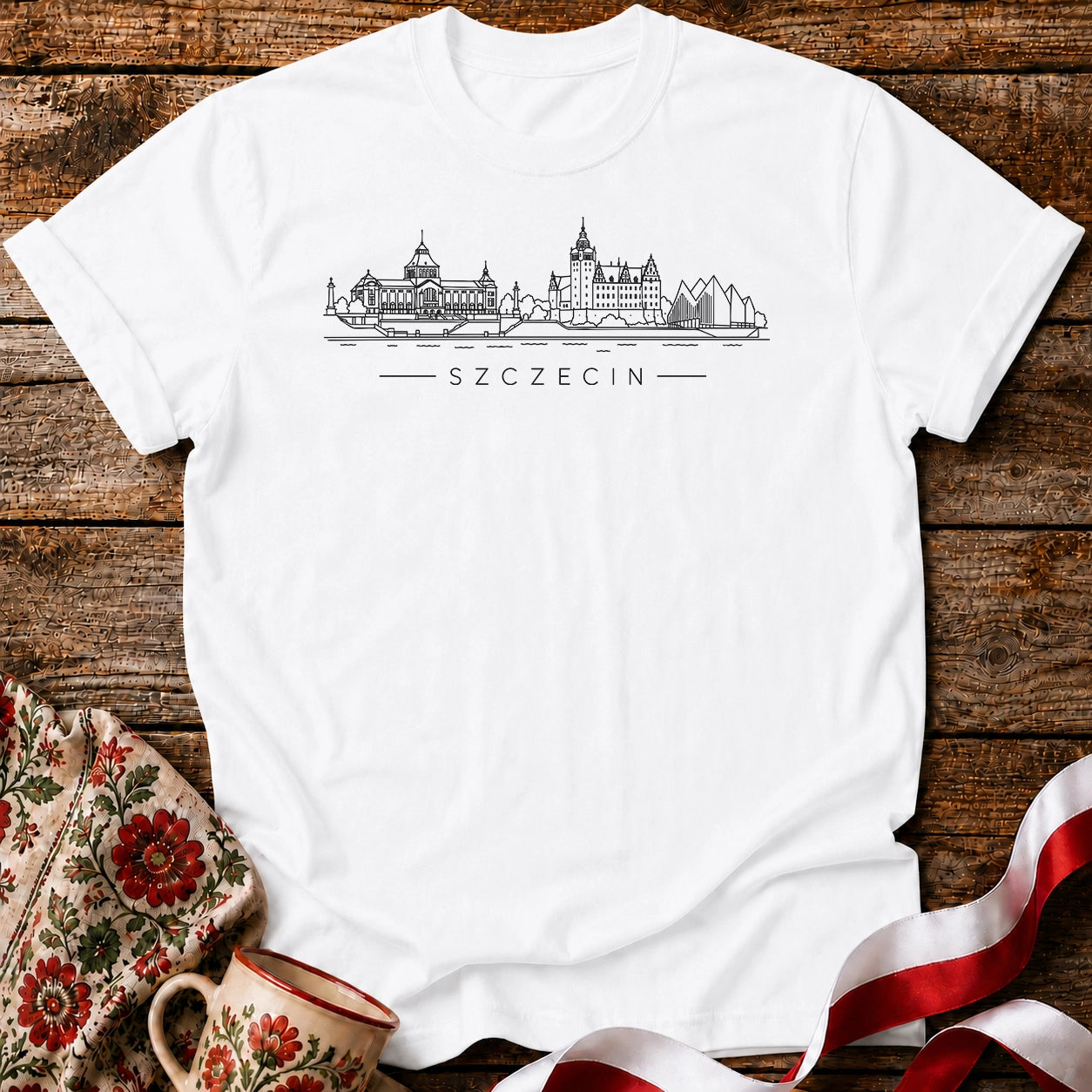 Szczecin Minimal Skyline Polish City Unisex T-Shirt