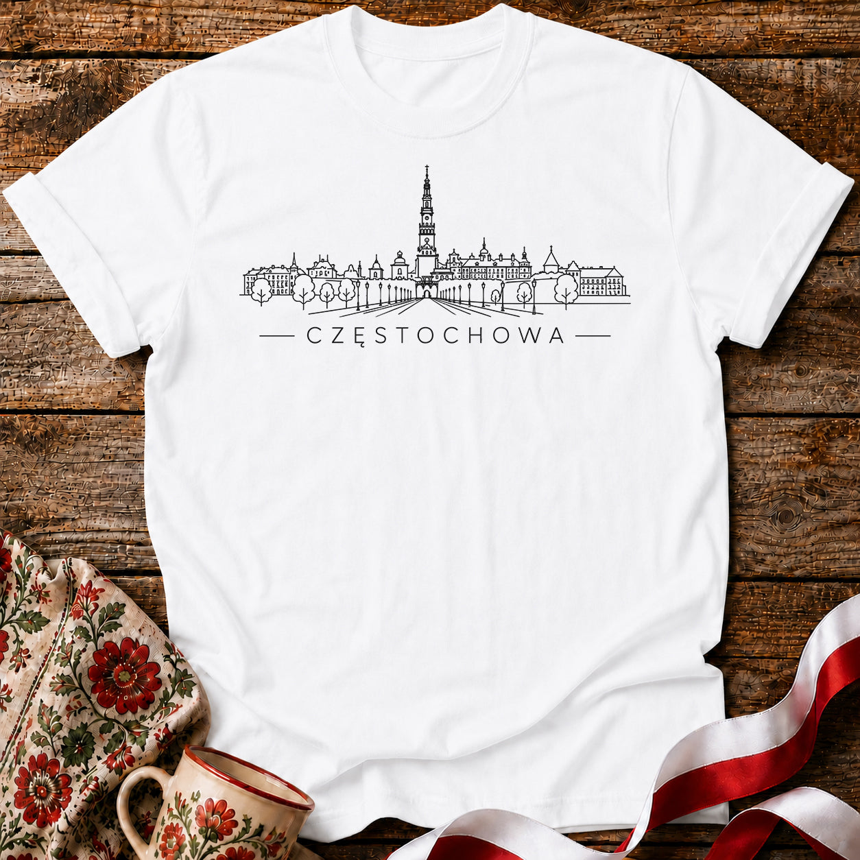Częstochowa Minimal Skyline Polish City Unisex T-Shirt