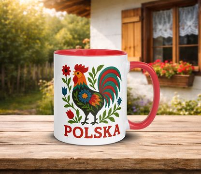 Polish Folk Rooster Mug with Color Inside