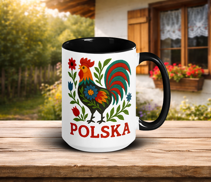 Polish Folk Rooster Mug with Color Inside