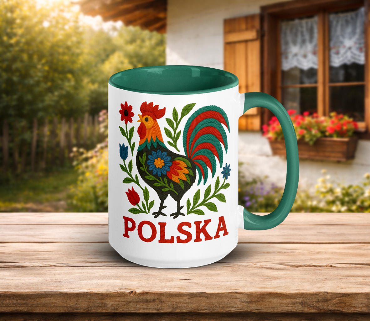 Polish Folk Rooster Mug with Color Inside