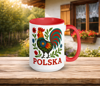 Polish Folk Rooster Mug with Color Inside
